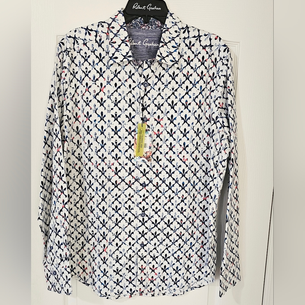 Robert Graham Navy and Red Patterned Button Down Shirt